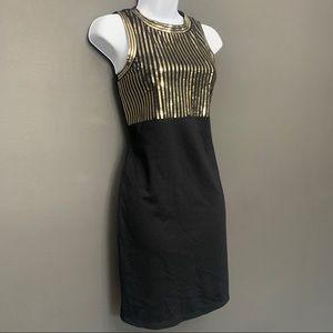 Michael Kors Black Gold Sequin Sheath Dress